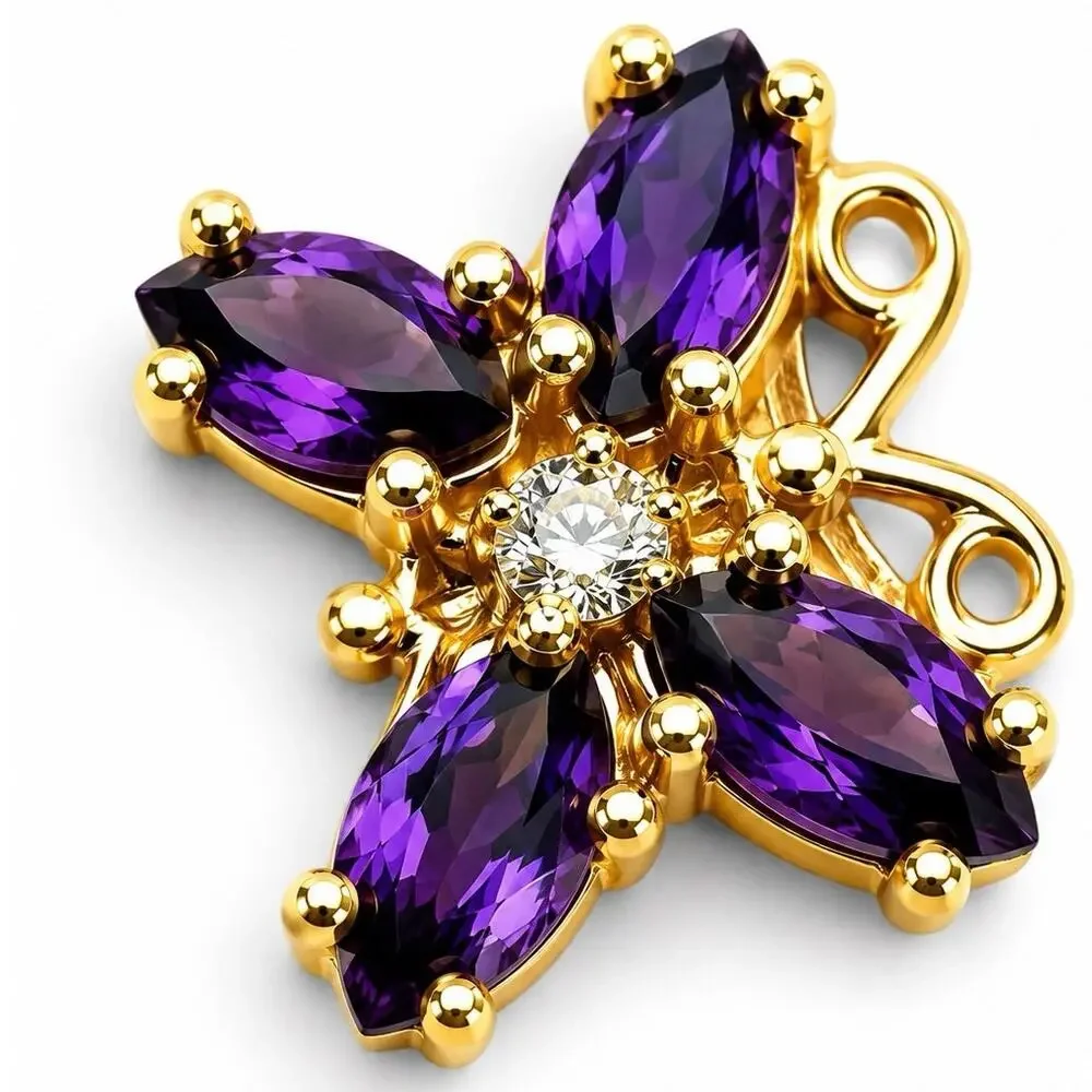 Richard Klein 14K Gold Butterfly Amethyst Slide Charm Hidden Bail 2.86g